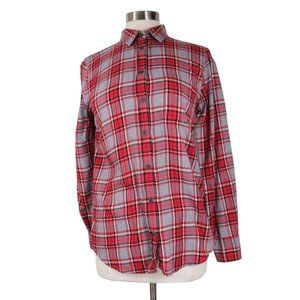 Women's J.Crew Boy Fit Red Gray Plaid Shirt Size Small Button Up Top